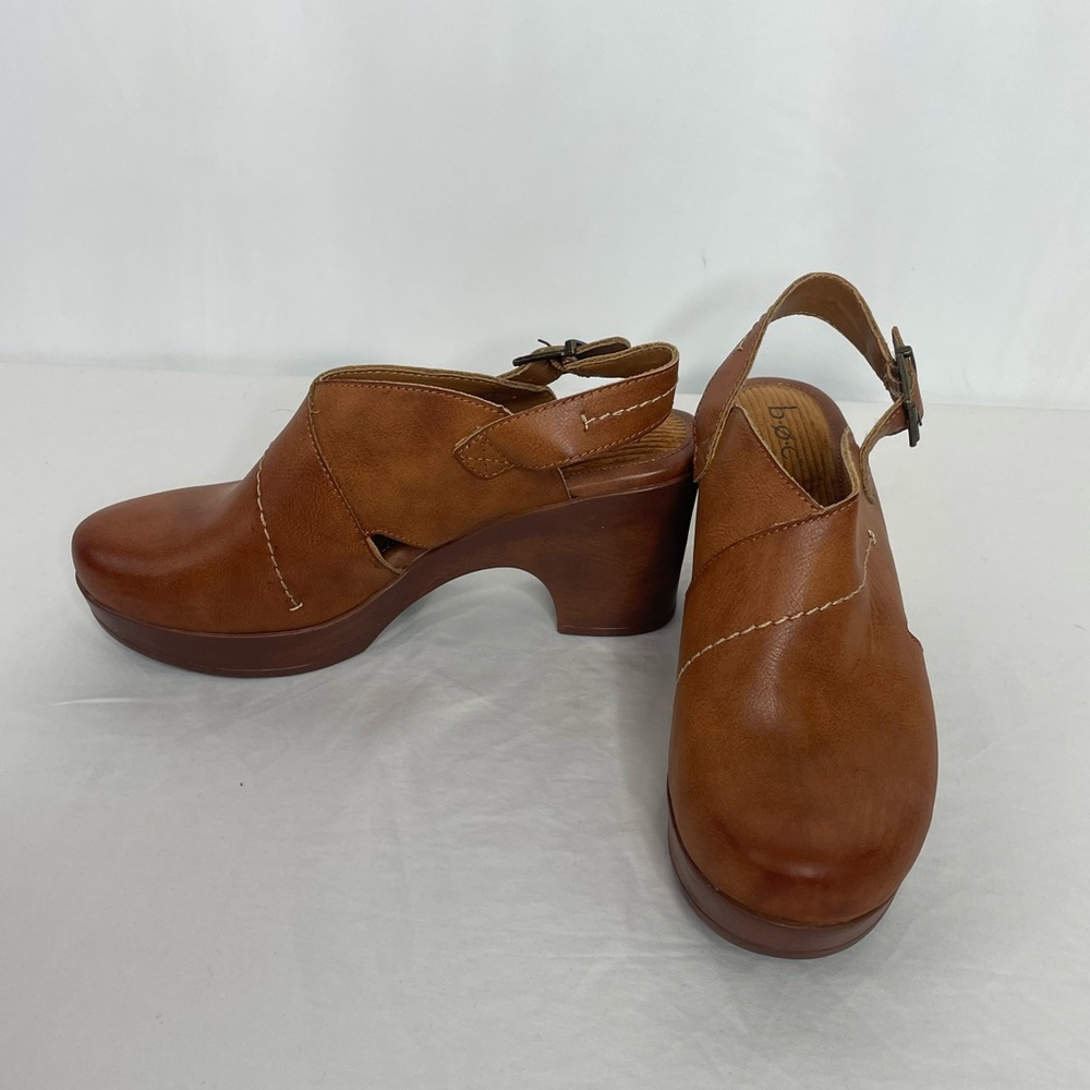BOC Brown Leather Clogs Slingback Heels 10M Comfort Chunky Heel Mule Shoes Boho - Picture 2 of 9